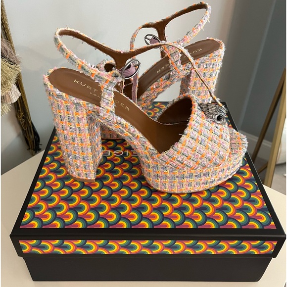Kurt Geiger Pink Multi Tweed Platform Sandals - Picture 3 of 6